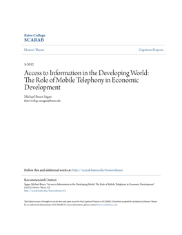 The Role of Mobile Telephony in Economic Development Michael Bruce Sagan Bates College, Msagan@Bates.Edu