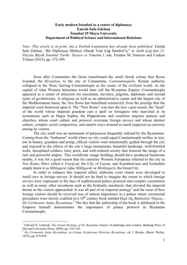 1 Early Modern Istanbul As a Center of Diplomacy Emrah Safa Gürkan İstanbul 29 Mayıs University Department of Political Scien