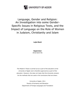 Language, Gender and Religion: an Investigation Into Some Gender