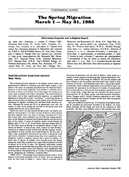 The Spring Migration March 1- May 31, 1983