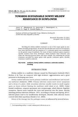 Towards Sustainable Downy Mildew Resistance in Sunflower