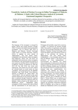 Transitivity Analysis of Election Coverage in Online Newspapers Of