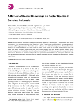 A Review of Recent Knowledge on Raptor Species in Sumatra, Indonesia