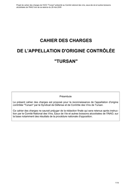 Cahier Des Charges De L'appellation D'origine Contrôlée "Tursan"