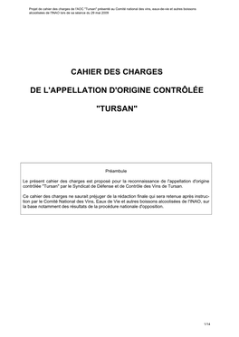 Cahier Des Charges De L'appellation D'origine Contrôlée 