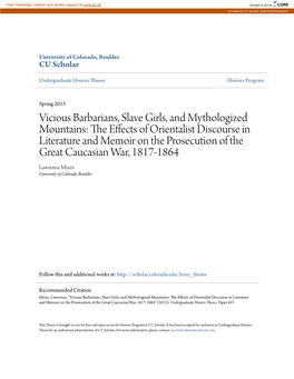 The Effects of Orientalist Discourse in Literature and Memoir on the Prosecution of the Great Caucasian War, 1817-1864" (2013)