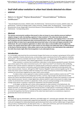 Snail Shell Colour Evolution in Urban Heat Islands Detected Via Citizen 2 Science 3 1, 1,†, 1,2 4 Niels A