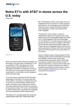 Nokia E71x with AT&T in Stores Across the U.S. Today