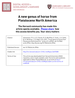 A New Genus of Horse from Pleistocene North America