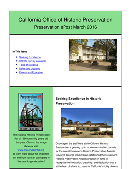 California Office of Historic Preservation Preservation Epost March 2016