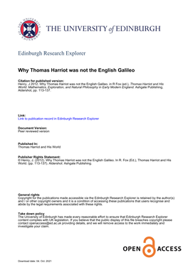 Why Thomas Harriot Was Not the English Galileo