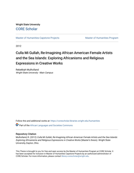 Culla Mi Gullah, Re-Imagining African American Female Artists and the Sea Islands: Exploring Africanisms and Religious Expressions in Creative Works