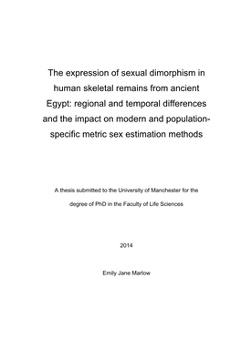 The Expression of Sexual Dimorphism in Human Skeletal Remains from Ancient Egypt: Regional and Temporal Differences and the Impa