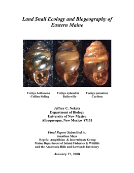 Land Snail Ecology and Biogeography of Eastern Maine
