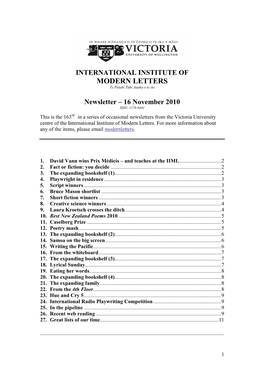 Newsletter – 16 November 2010 ISSN: 1178-9441