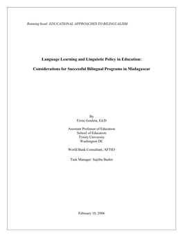 Language Learning and Linguistic Policy in Education