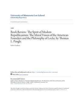 The Spirit of Modem Republicanism: the Moral Vision of the American Founders and the Philosophy of Locke. by Thomas