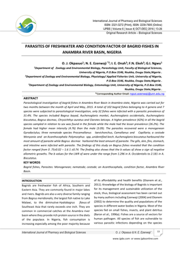 Parasites of Freshwater and Condition Factor of Bagrid Fishes in Anambra River Basin, Nigeria