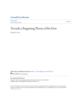 Towards a Bargaining Theory of the Firm Manuel A