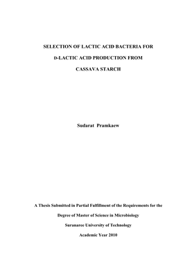 Selection of Lactic Acid Bacteria for D-Lactic Acid