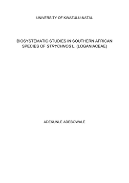 Biosystematic Studies in Southern African Species of Strychnos L. (Loganiaceae)