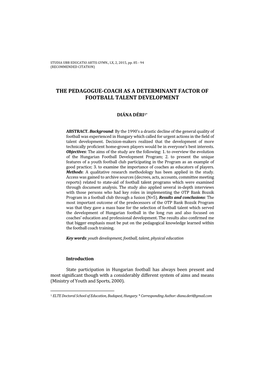 The Pedagogue-Coach As a Determinant Factor of Football Talent Development