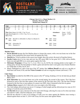 Derek Dietrich Became the First Marlins Player to Homer This Season, with a Two-Run Home Run in the First Inning