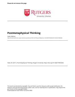 Postmetaphysical Thinking