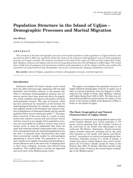 Population Structure in the Island of Ugljan – Demographic Processes and Marital Migration