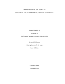 The Distribution and Status of Native Walleye (Sander Vitreus)