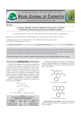 REVIEW Aporphine Alkaloids: a Kind of Alkaloids’ Extract Source, Chemical Constitution and Pharmacological Actions in Different Botany