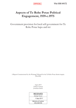 Aspects of Te Rohe Potae Political Engagement, 1939-C.1975