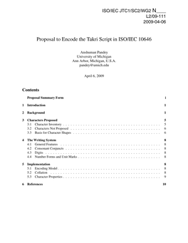 Proposal to Encode the Takri Script in ISO/IEC 10646