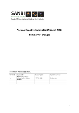 National Sensitive Species List (NSSL) of 2018: Summary of Changes