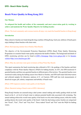 Beach Water Quality in Hong Kong 2011