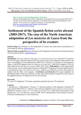 Settlement of the Spanish Fiction Series Abroad (2005-2017)