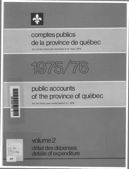 Comptes Publics De La Province De Québec De L’Année Financière Terminée Le 31 Mars 1976