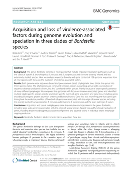 Acquisition and Loss of Virulence-Associated Factors During Genome Evolution and Speciation in Three Clades of Bordetella Species Bodo Linz1*†, Yury V