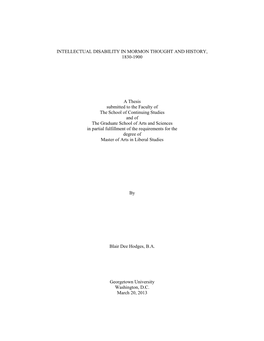 Intellectual Disability in Mormon Thought and History, 1830-1900