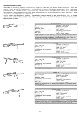 CONTEMPORARY SNIPER RIFLES Sniper Rifles Are Designed As Single