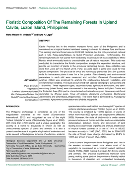 Floristic Composition of the Remaining Forests in Upland Cavite, Luzon Island, Philippines