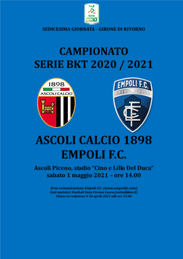 Cartella Stampa Ascoli-Empoli – 35° Giornata Serie B