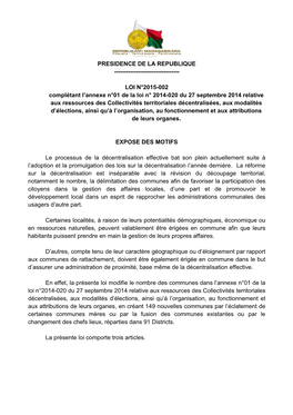 Loi 2015 -002 Du 26-02-015 Création Communes Version Promulguée