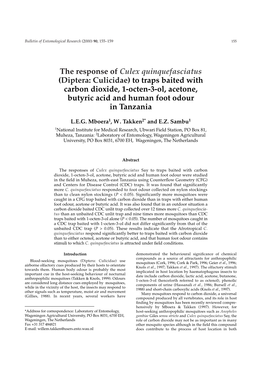 The Response of Culex Quinquefasciatus (Diptera: Culicidae) to Traps Baited with Carbon Dioxide, 1-Octen-3-Ol, Acetone, Butyric Acid and Human Foot Odour in Tanzania