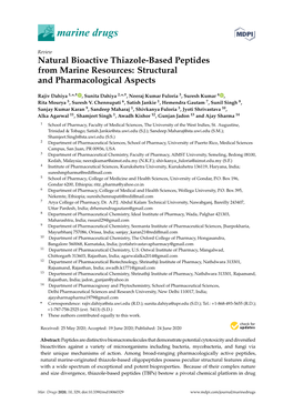 Natural Bioactive Thiazole-Based Peptides from Marine Resources: Structural and Pharmacological Aspects