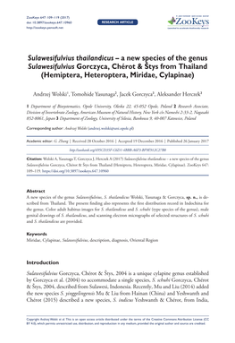 ﻿Sulawesifulvius Thailandicus – a New Species of The