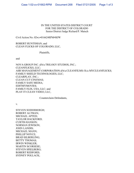 IN the UNITED STATES DISTRICT COURT for the DISTRICT of COLORADO Senior District Judge Richard P