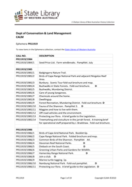 Dept of Conservation & Land Management CALM