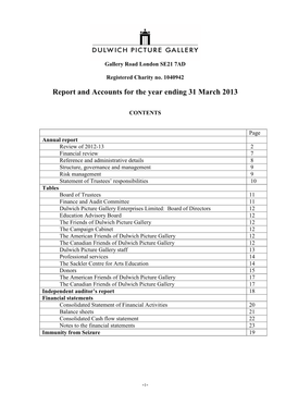 Report and Accounts for the Year Ending 31 March 2013