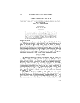 Stb Finance Docket No. 34429 the New York City Economic Development Corporation– Petition for Declaratory Order